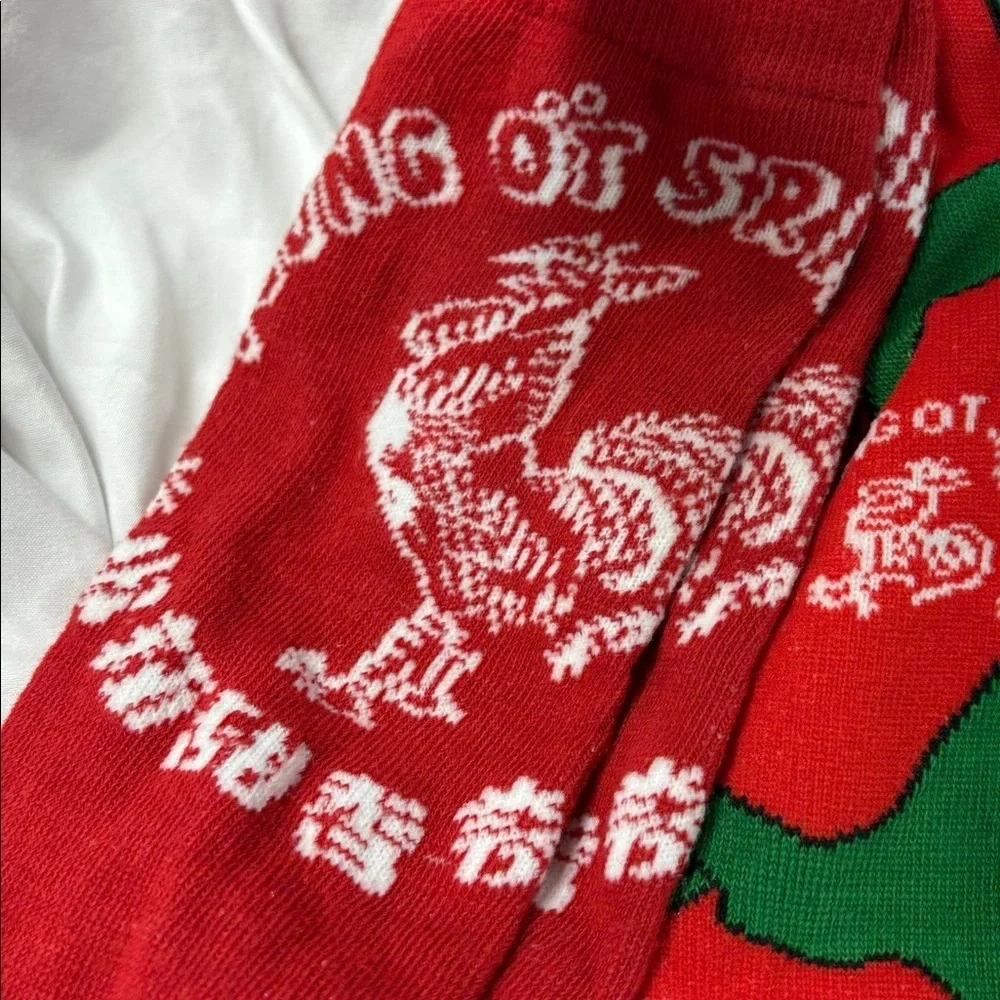 Sriracha Hot Chili Sauce Red and Green long  3 crew Socks for hot sauce lover!